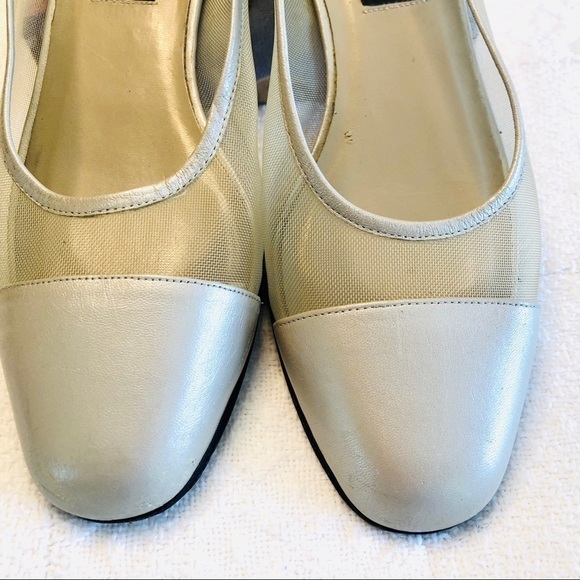 Vaneli Slingback Low Heel Shoe Metallic Beige Mesh Sides Round Toe size 8 - Picture 4 of 12